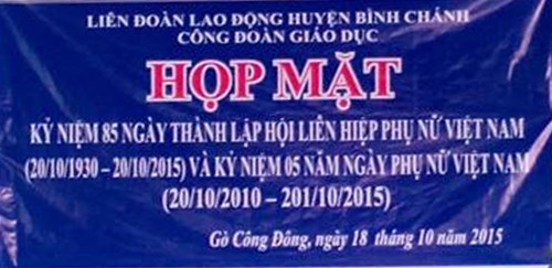 Họp mặt cán bộ nữ công ngành giáo dục Huyện nhân dịp kỷ niệm 85 năm Ngày thành lập Hội LHPN Việt Nam (20/10/1930 - 20/10/2015) và  5 năm Ngày phụ nữ Việt Nam (20/10/2010 - 20/10/2015), Ban nữ công CĐGD Huyện Bình Chánh đã tổ chức chuyến đi giao lưu tại Gò Công vào sáng 18/10/2015